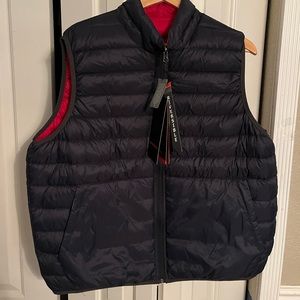 Reversible puffer vest. Navy blue/Red. L to XL.